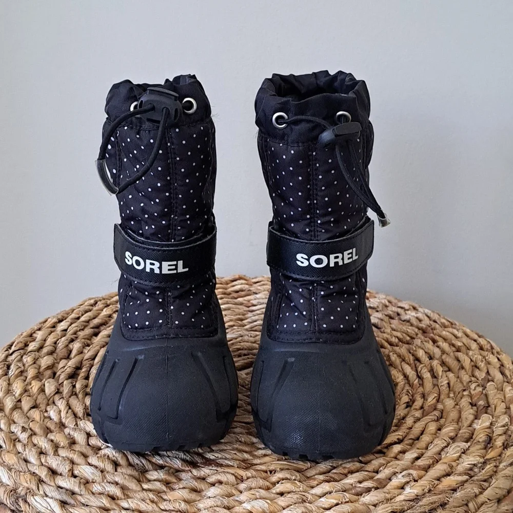 Sorel Toddler Girls Snow‎ Flurry Black Polka Dot Winter Waterproof Boots S-10